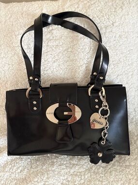 Guess Sleek Black Hand Bag with Bag Charms